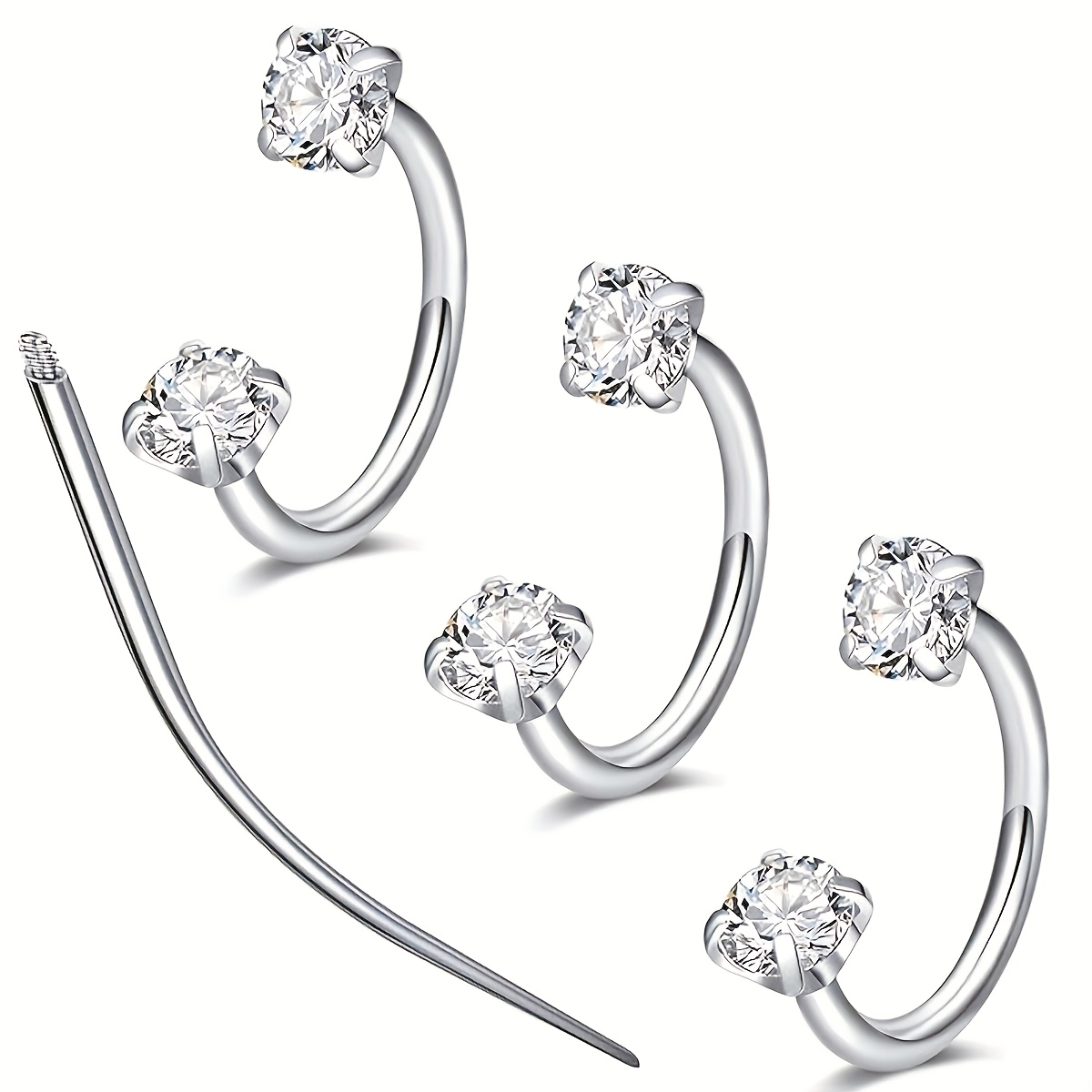 E-shop 4 Stk. Synthetischer Zirkonia -Nasenring, chirurgischer 304 Edelstahl mit Innengewinde, flacher , Lippenring, Augenbrauenring, verschiedene