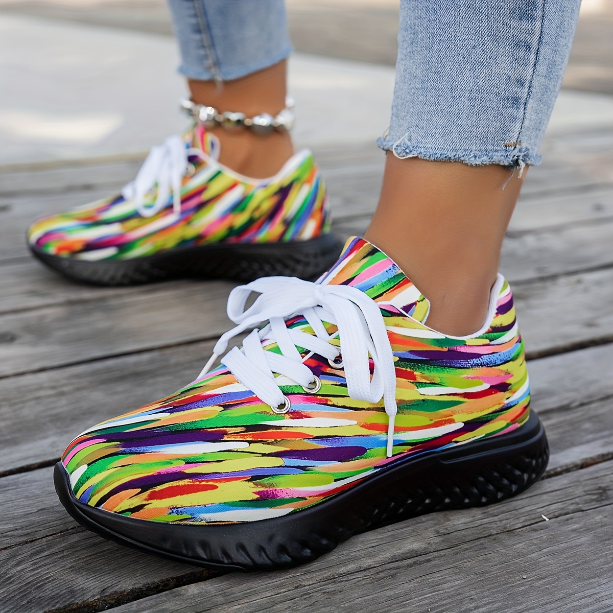 byzi women' striped casual sneakers colorful low - Temu