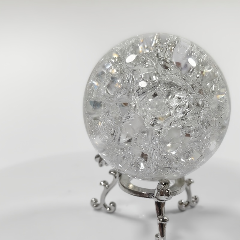 TEMU 1pc Large Artificial Crystal Crackle Ball (with Silvery Base) | Home Decor OrnamentÂ·desktop DÃ©cor