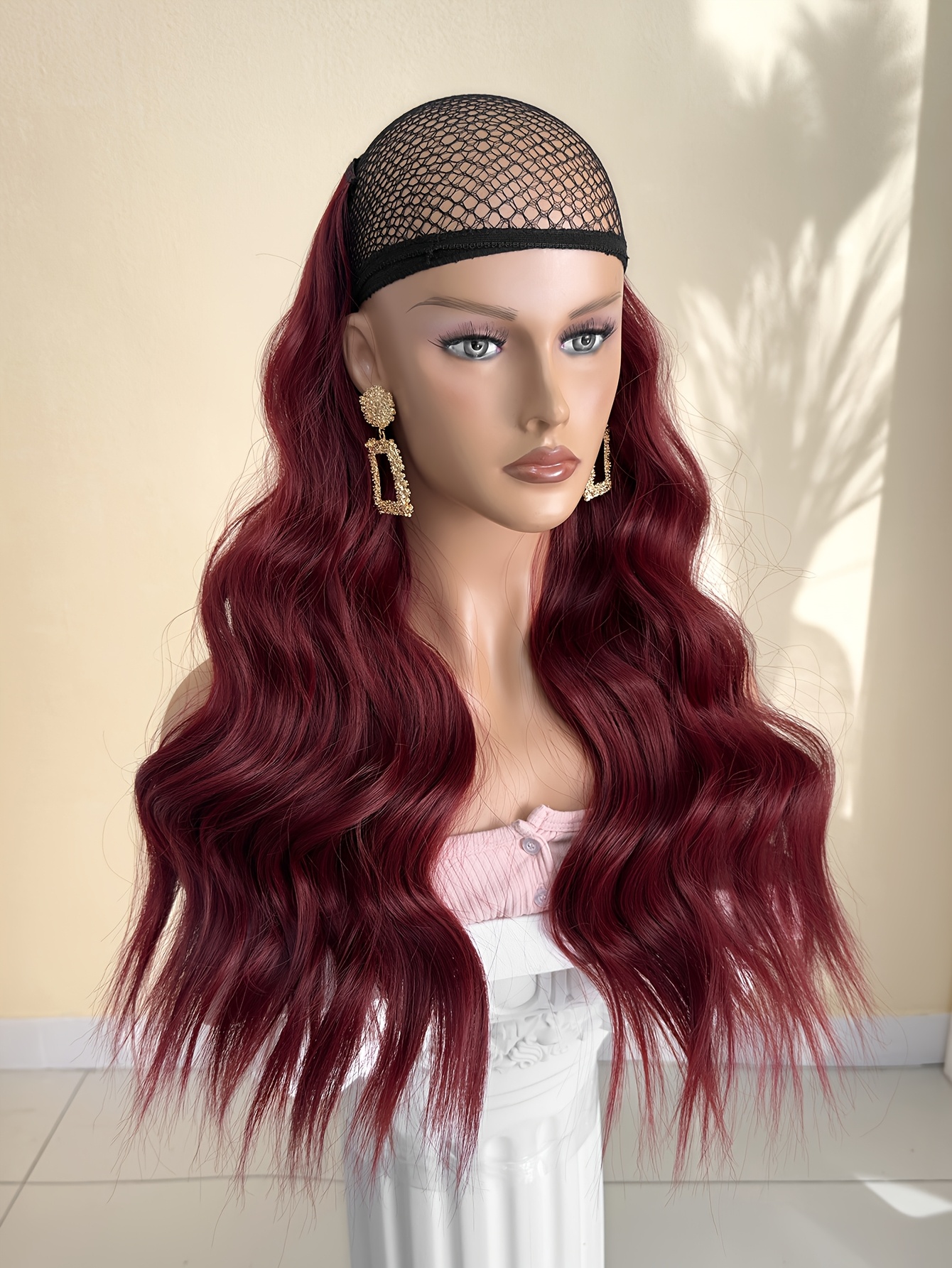 4pcs 22 inch wine red   in hair extensions 4pcs   thick highlighted hairpieces long wave clip in hair pieces   synthetic hair extension for women details 1