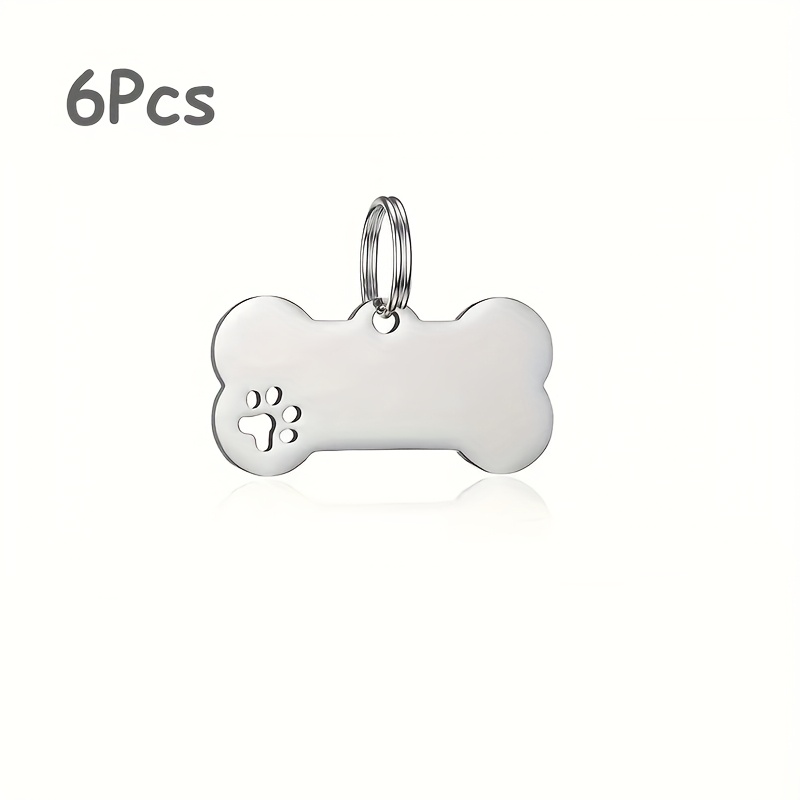 TEMU 6pcs Premium Stainless -shaped Pet Id Tag With Paw Print Design - Durable, Waterproof & Rust-resistant For Small Breed Dogs&cats - Fashionable