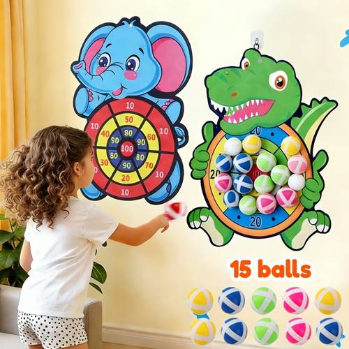 16pcs 15 balls 1 board elephant dinosaur sticky ball board toy non electronic soft head flannel material ideal for and indoor outdoor thanksgiving and day celebrations without battery random color ball