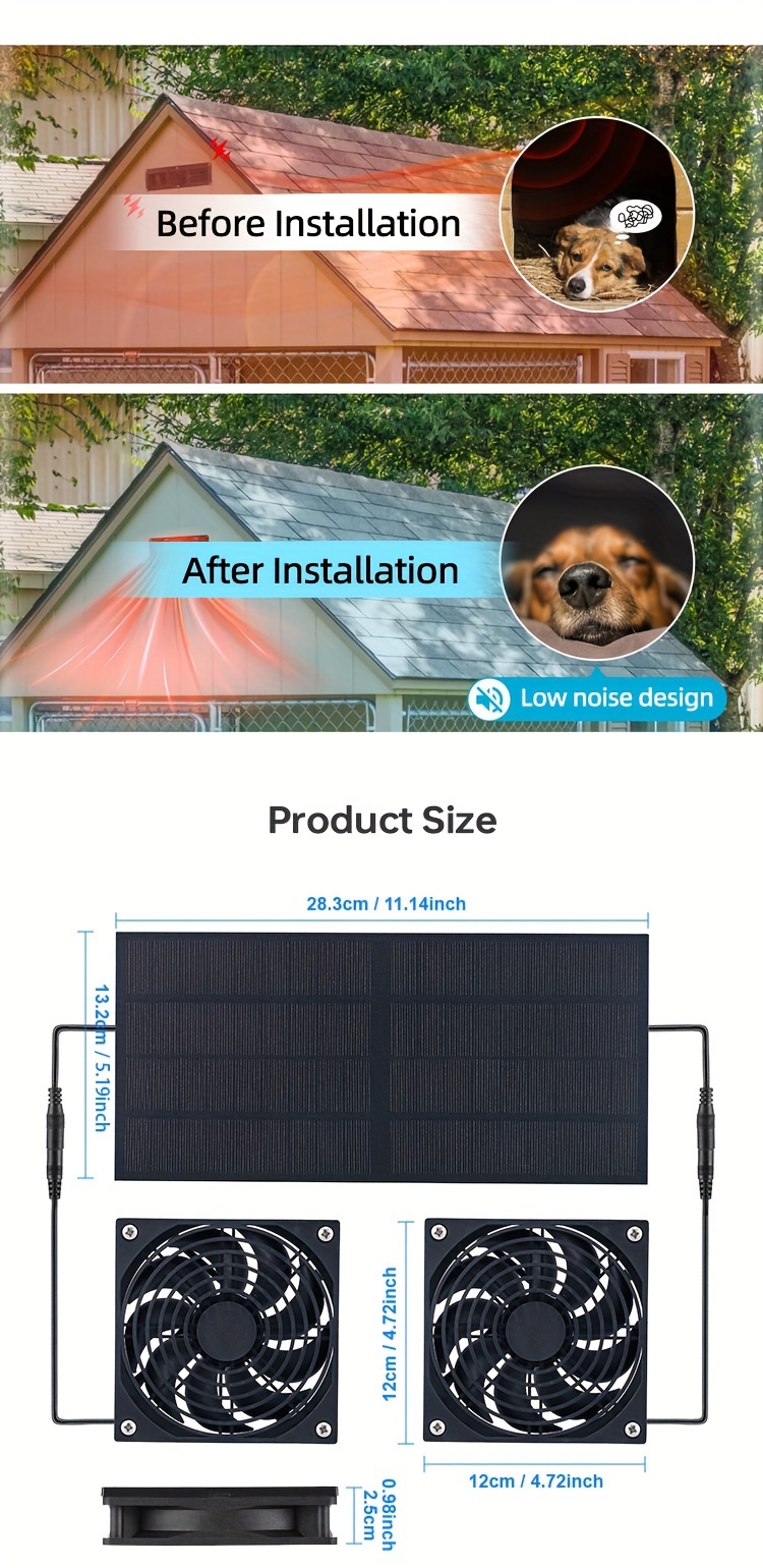 dual exhaust solar powered   for dogs cats chicken coops high speed cooling with remote control details 2