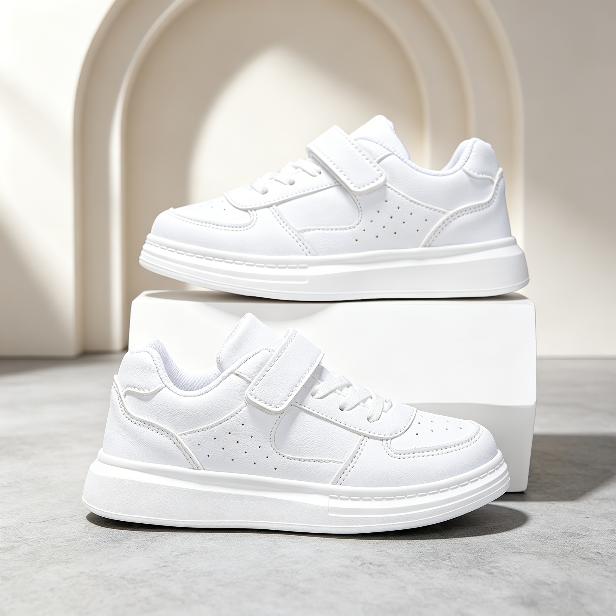 Image of Boys' Casual Sports Shoes, Summer New Three-color Surface And Convenient Magic Campus Performance Small White Shoes, Big Boys And Shoes Black And White Black And White 28-40