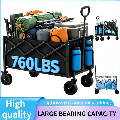 capacity 690lbs heavy duty all terrain foldable cart stainless and 600d oxford cloth foldable multi functional trolley for camping gardening shopping no black garden tool holder sturdy