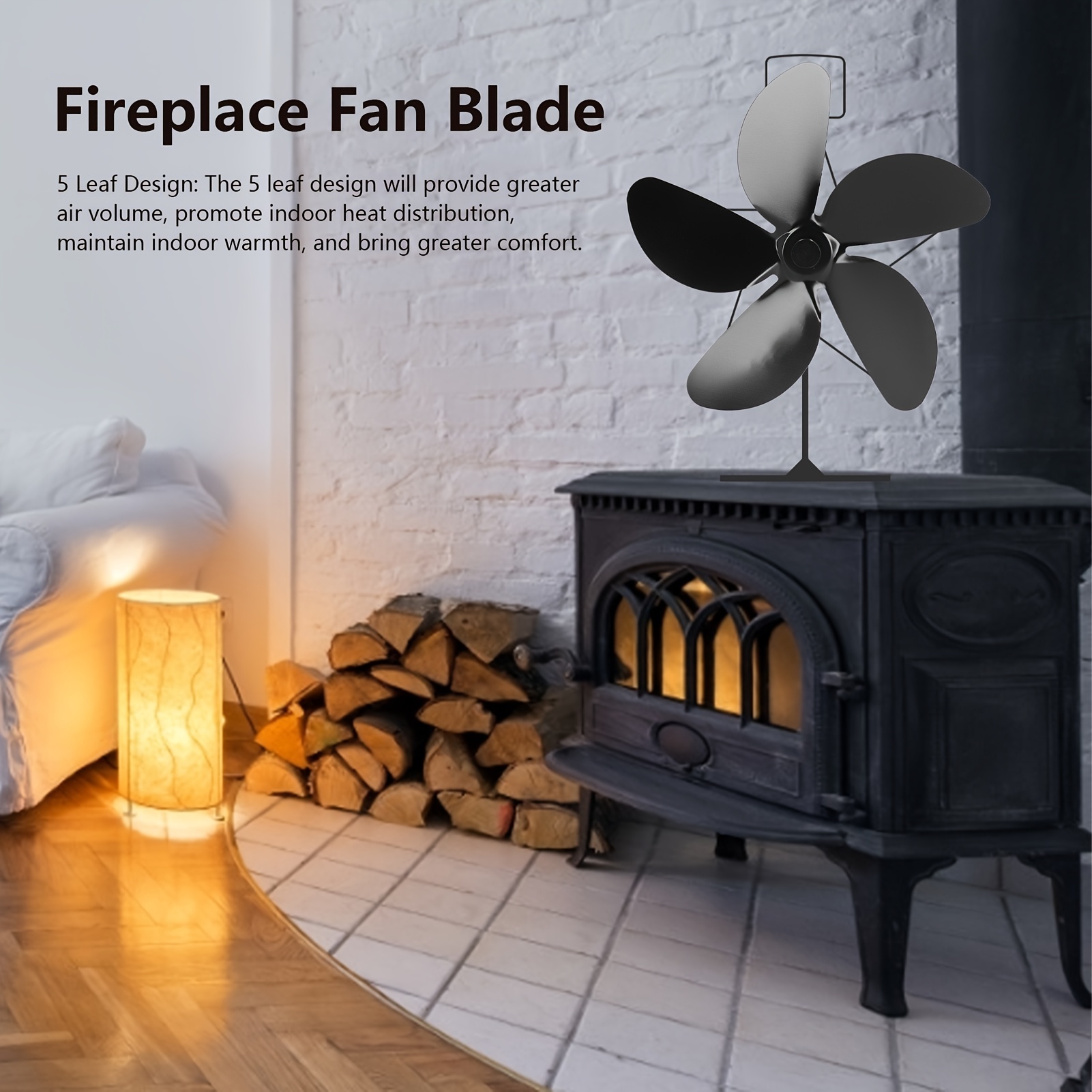 1pc portable   metal fireplace fan blade aluminum alloy no electricity needed   multiple components wearable design for   air circulation details 0