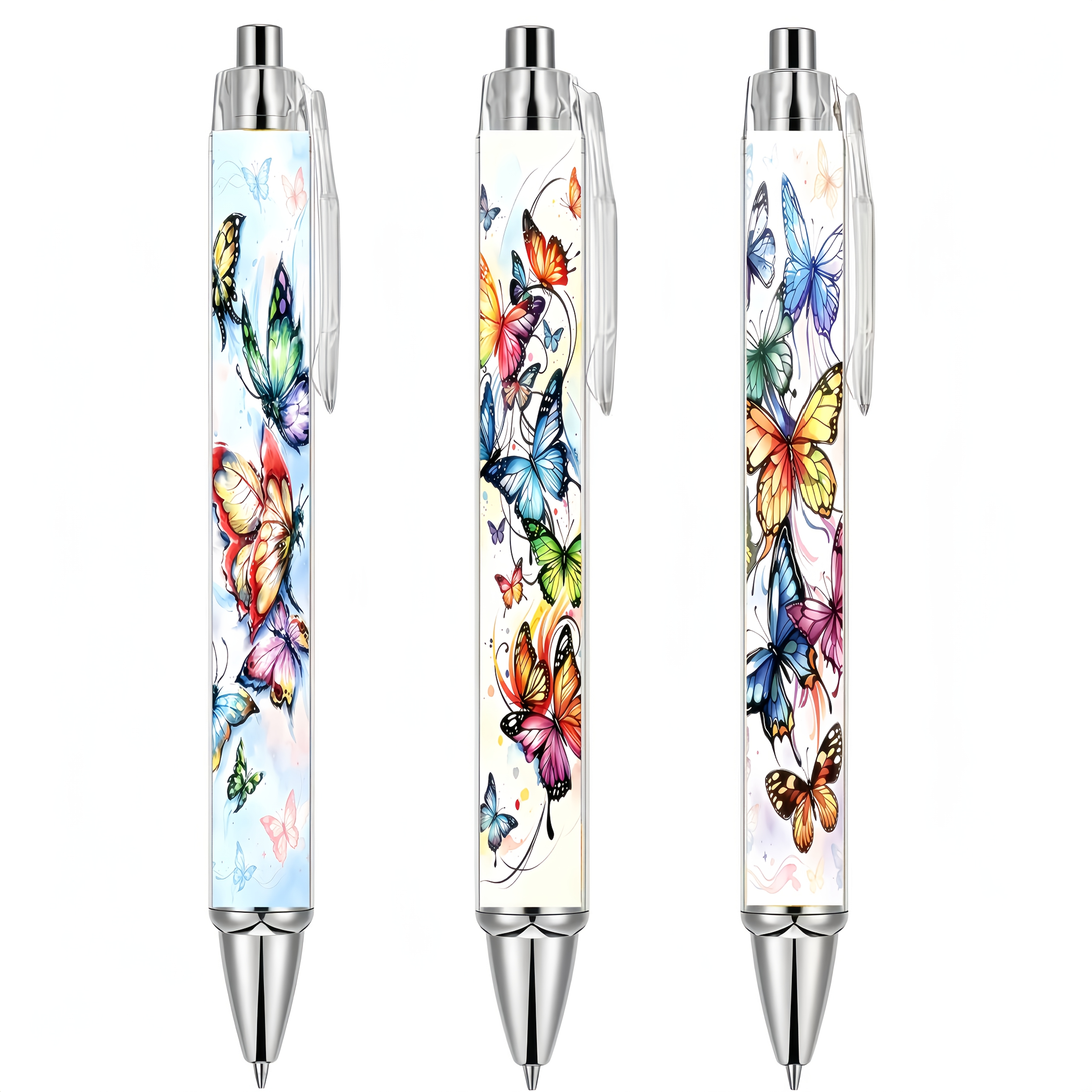 TEMU 3pcs Set Of Aesthetic Watercolor Printed Click Pens, Ethereal Colorful Pattern Fountain Pens Smooth And Good To Write Student Writing Stationery