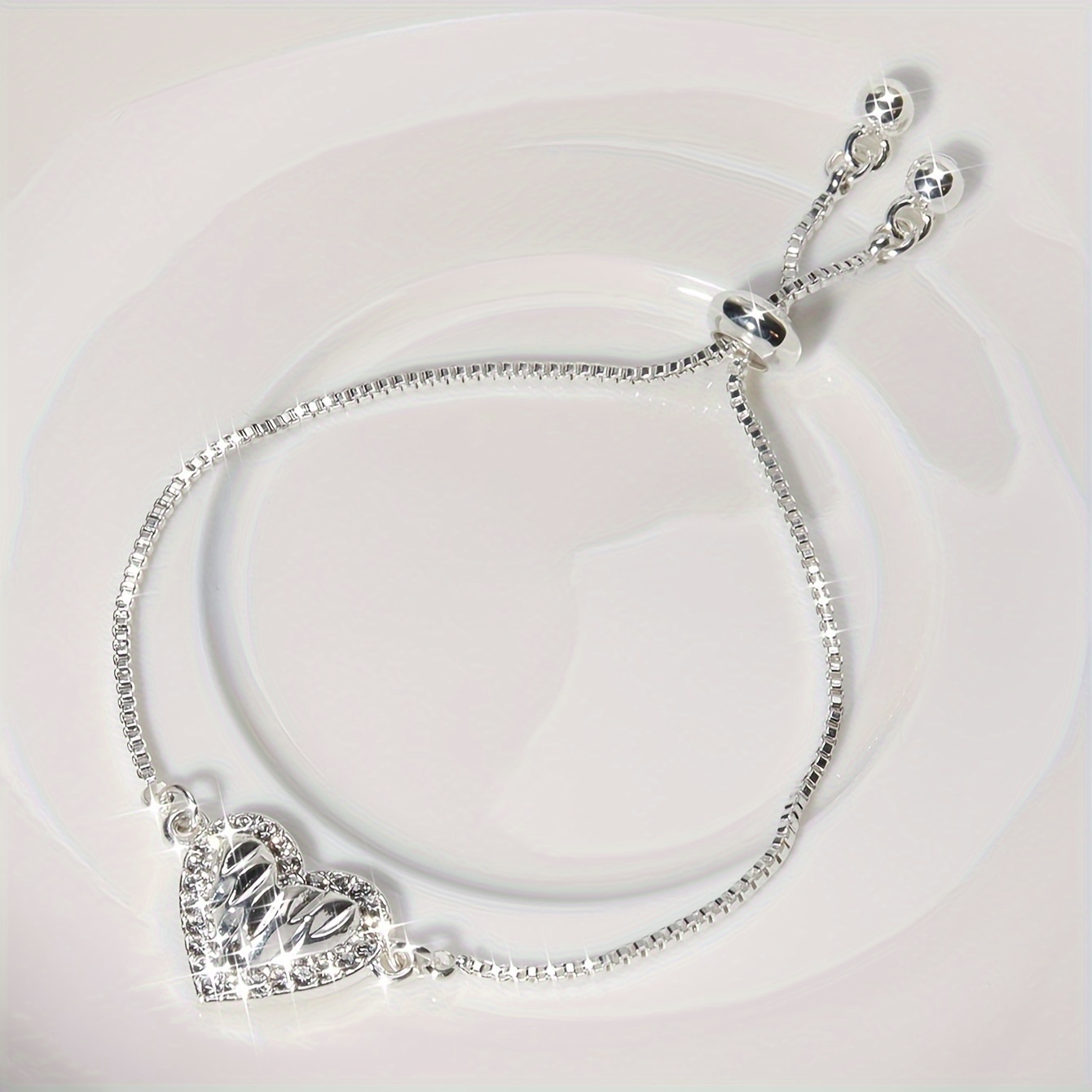 Silver Water Drill Heart Bracelet for Women