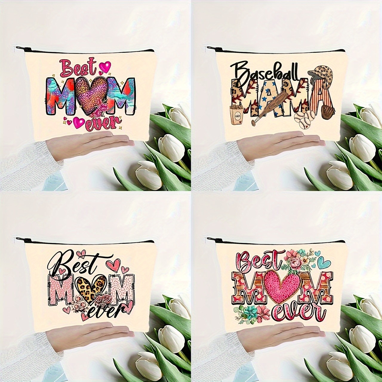 

Cosmetic Pouch For Mom, 1pc Multi-functional Makeup Bag With "best Mom Ever" & Baseball Theme Design, Durable Zippered Travel Toiletry Organizer, Perfect Mother's Day & Birthday Gift