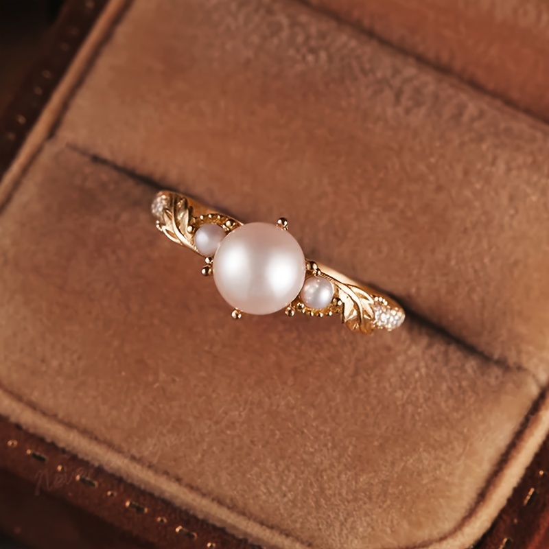 Women's 925 Sterling Silver Ring with Synthetic Pearl & Cubic Zirconia