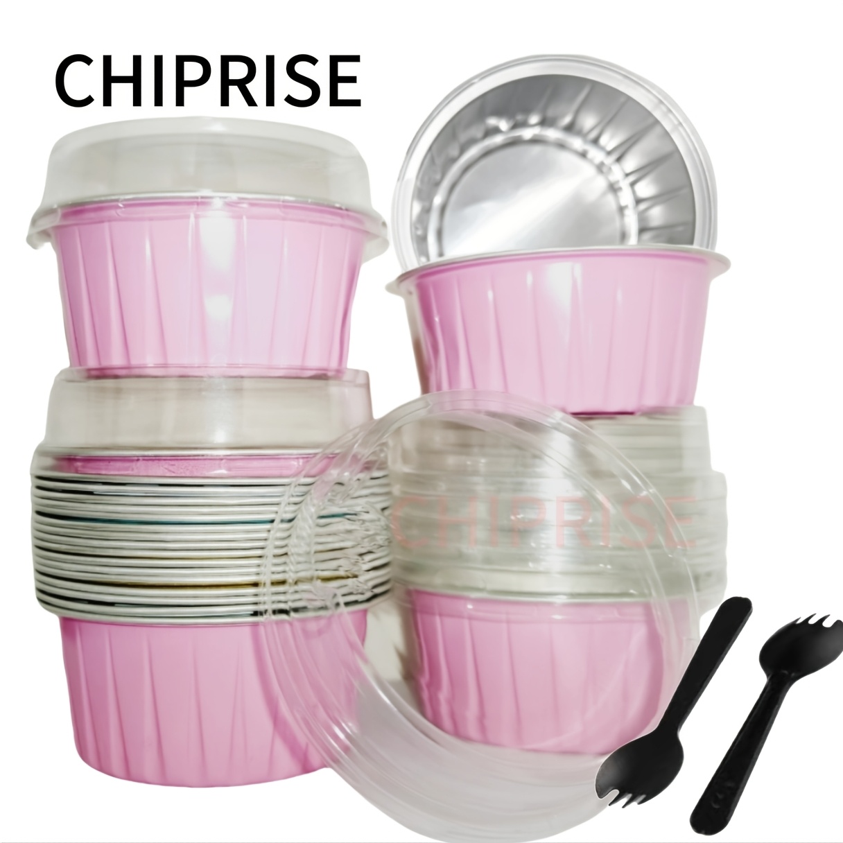 TEMU 90pcs Set (30cups + 30 Lids +30 Spoons) Aluminum Foil Mini Baking Cups With Lids, 5oz Disposable Aluminum Foil Cake Cups - Pink, Blue, Cow Print