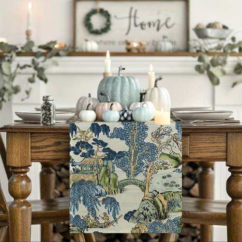 1pc chinese style autumn landscape tablecloth seasonal home tree kitchen table decoration for home party decor high quality polyester machine washable