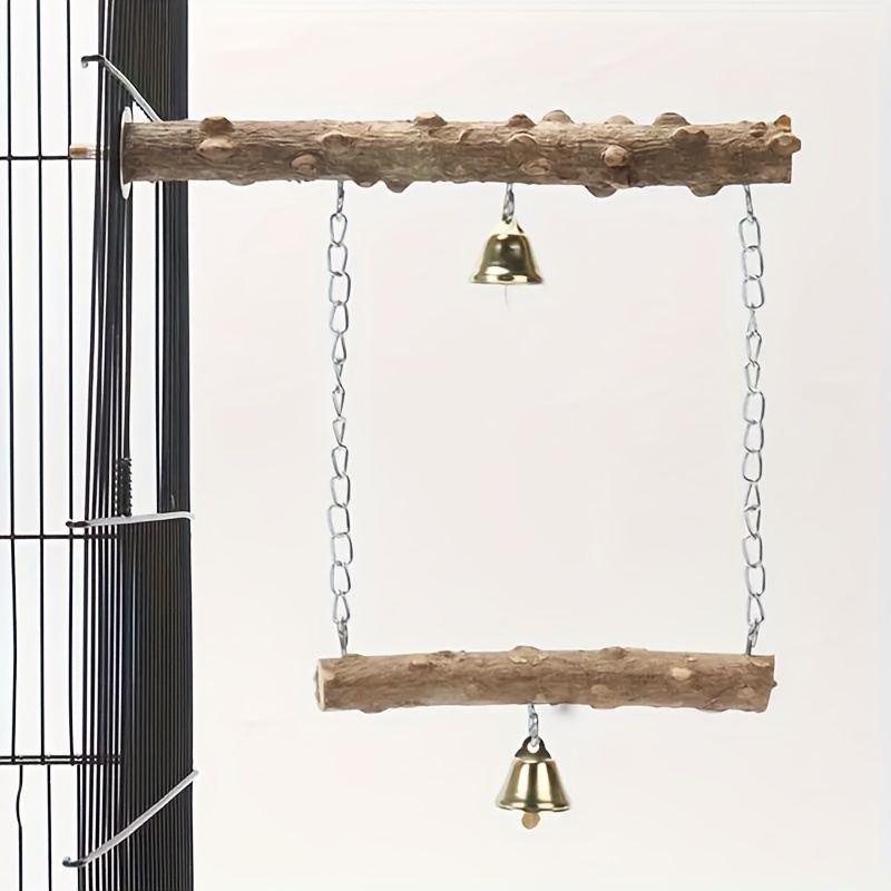 

Parrot Sanding Hanging Bridge Toy With Bells - Natural Crude Wood Bird Perch Swing For Parakeets, Cockatiels, Lovebirds, Finches - Cage Accessories For Claw And Beak Trimming (xzzj-201)