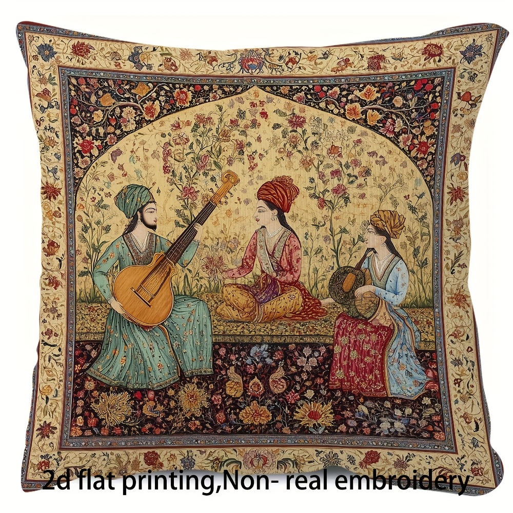 TEMU 1pc Retro Persian Pillow Cover, Short Plush, Double-sided Print, 45.72x45.72cm - Sofa, Living Room & Bedroom Decor, Zipper Closure, Machine