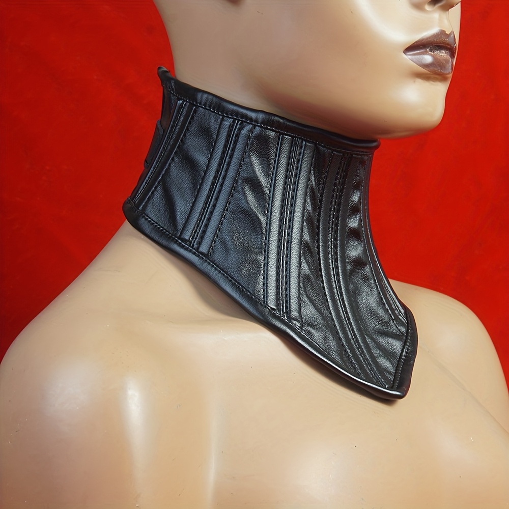 TEMU Gothic Faux Leather Collar Neckpiece - High-collar, Mesh For Steampunk And Cosplay, Black With Adjustable Strap, Cosplay Accessory | Fashion |