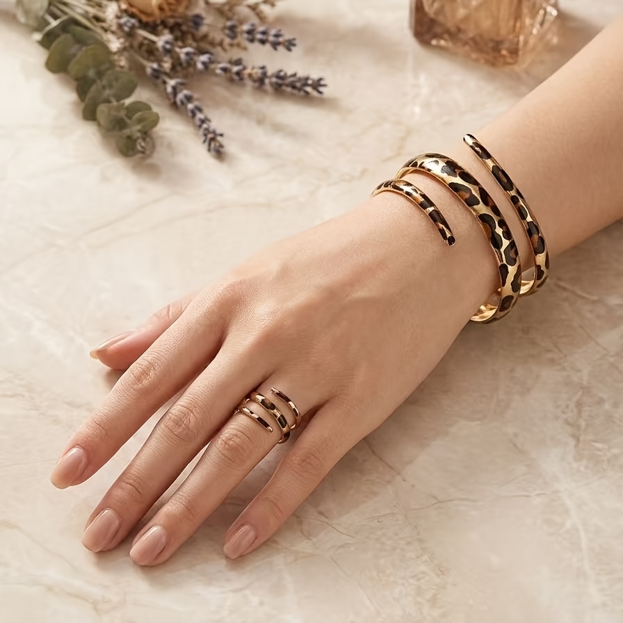 TEMU 2pcs Set Fashion Trend Easy Retro Versatile Three-layer Hollow Open Bracelet Ring Set