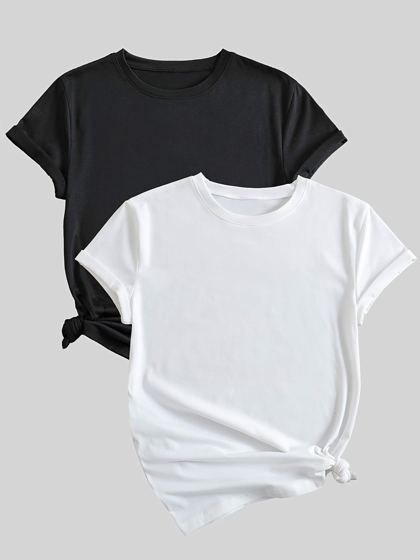 Camisetas Básicas Sueltas Sólidas Camisetas Casuales Manga - Temu
