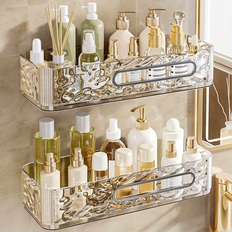 

Wall-mounted Bathroom Storage Rack, No-drill Clear Acrylic Organizer For Cosmetics Products, Makeup Management Box With Accessories