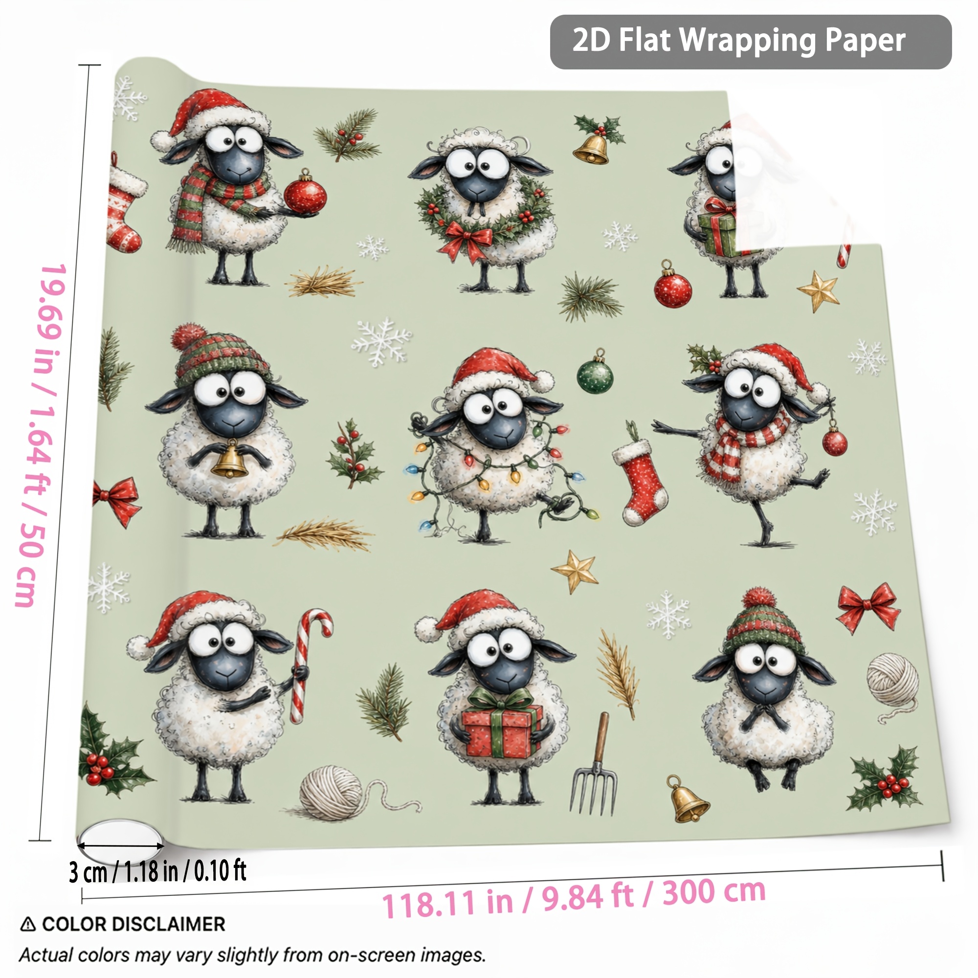 TEMU 1 Christmas Sheep Wrapping Paper Suitable For Gift Packaging, & (///) - Single-sided Print With Sheep Patterns For Holiday Party, Birthday, New