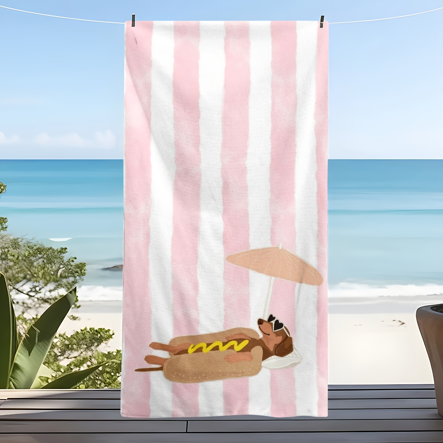 TEMU A Beach Towel With A Dog- Pattern. Soft Beach Towel - Swimming Towel - Pool Towel - Shower Towel - Absorbent - Summer Accessory - Perfect For