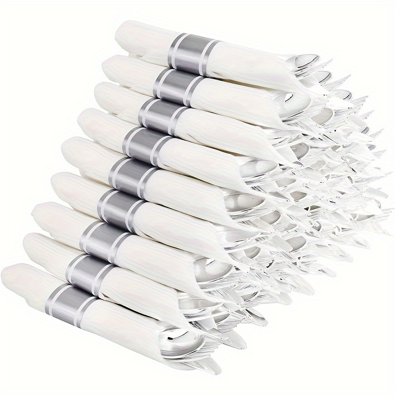 

Set Of 60 Silvery Plastic Cutlery, Silvery Cutlery With Paper Napkins, Premium Disposable Silvery Cutlery, Suitable For Weddings, Dining Events, Birthdays, Parties