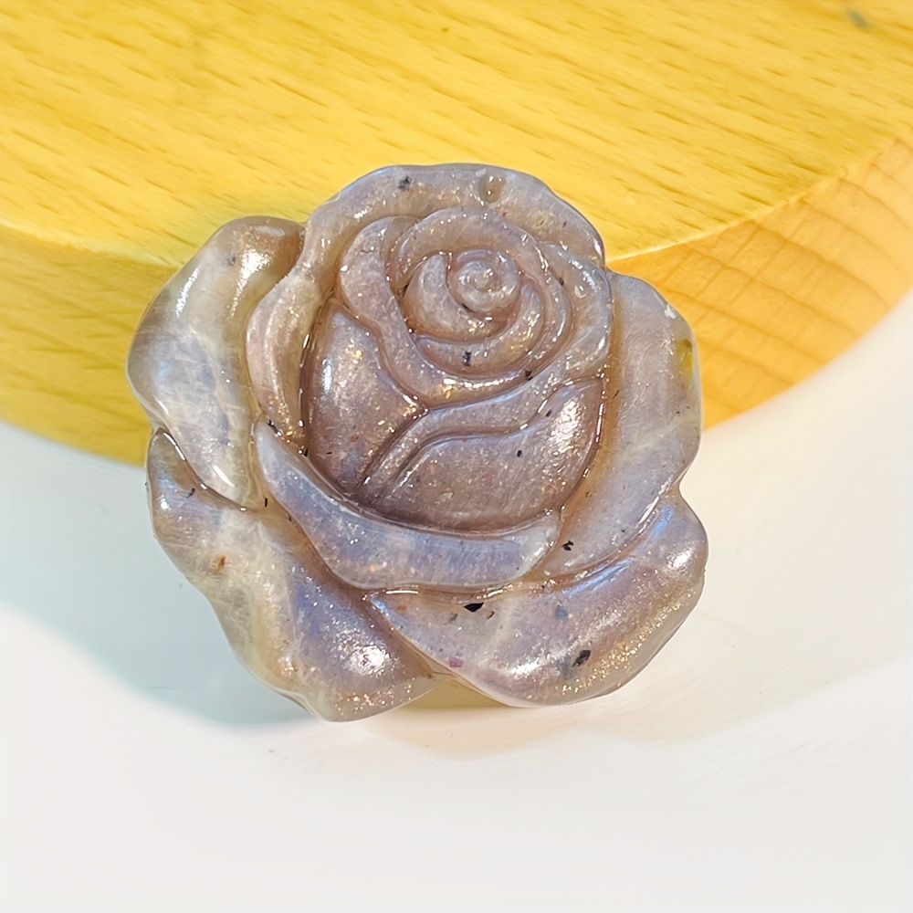 TEMU 1pc Hand-carvedmoonstone Rose Flower, Suitable For Home Decor, Used To Make Diy Decorations, For Valentine's Day And Mother's Day Gifts