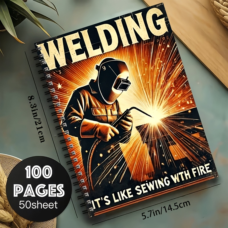 TEMU Vintage Welding Art " Sewing With Fire" A5 Spiral Notebook, Size 21×14.5cm, Black Spiral, 24-hole Spiral Binding, 50 Sheets 100 Pages,