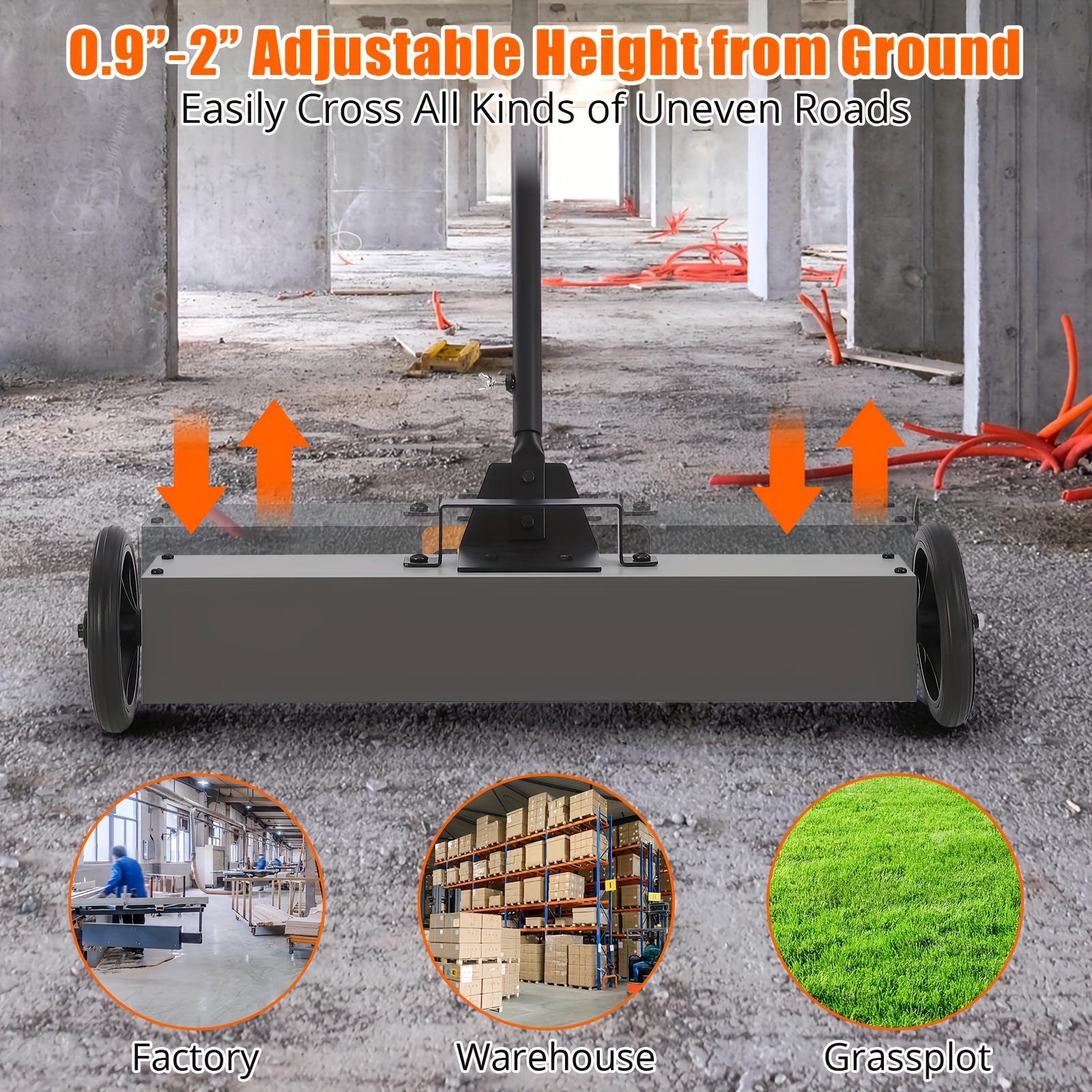 

36'' Rolling Magnetic Sweeper With Wheels, Push-type Magnetic Pick Up Sweeper, Large Magnet Pickup Lawn Sweeper With Adjustable Handle, Easy Cleanup Of Workshop Garage Yard
