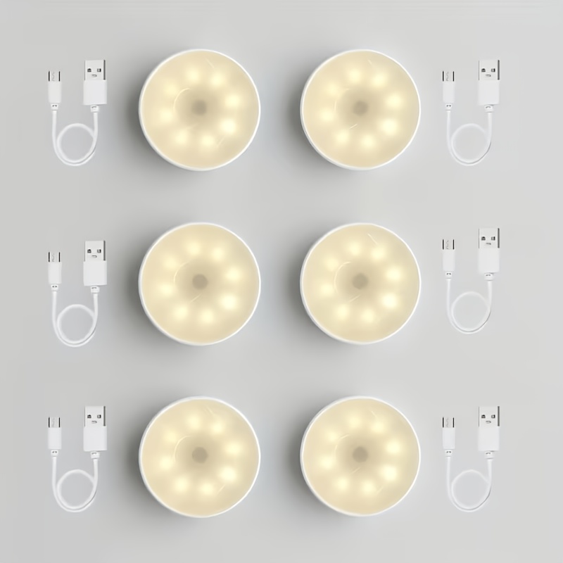 Round Led Motion Sensor Light, Bedside & Under-cabinet Lamp, Easy Magnetic Mount, Usb Rechargeable. Dual : Smart Sensor & -on, Warm White/cool White Light. Perfect For Cabinets.