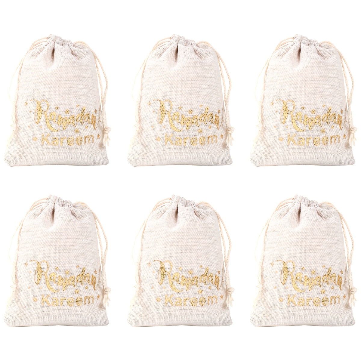 

6pcs Sacs Cadeaux Eid avec Cordon et Estampage Doré, Design Ramadan - Emballage Cadeau Musulman pour Décorations de Ramadan, Ramadan , Sacs d'Emballage pour Cadeaux, Décorations Musulmanes EID