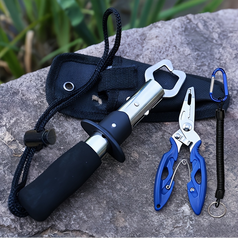 TEMU Stainless Steel Fishing Pliers Set With Split Ring Cutter And Lanyard Combo - An Essential Tool For Tackle Boxes And Fishing Enthusiasts