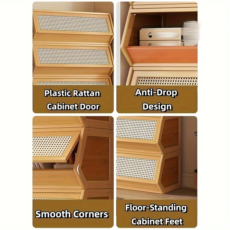 stackable storage cabinet freestanding box with plastic rattan door storage bin suitable for living room kitchen bedroom and study garden houses 6