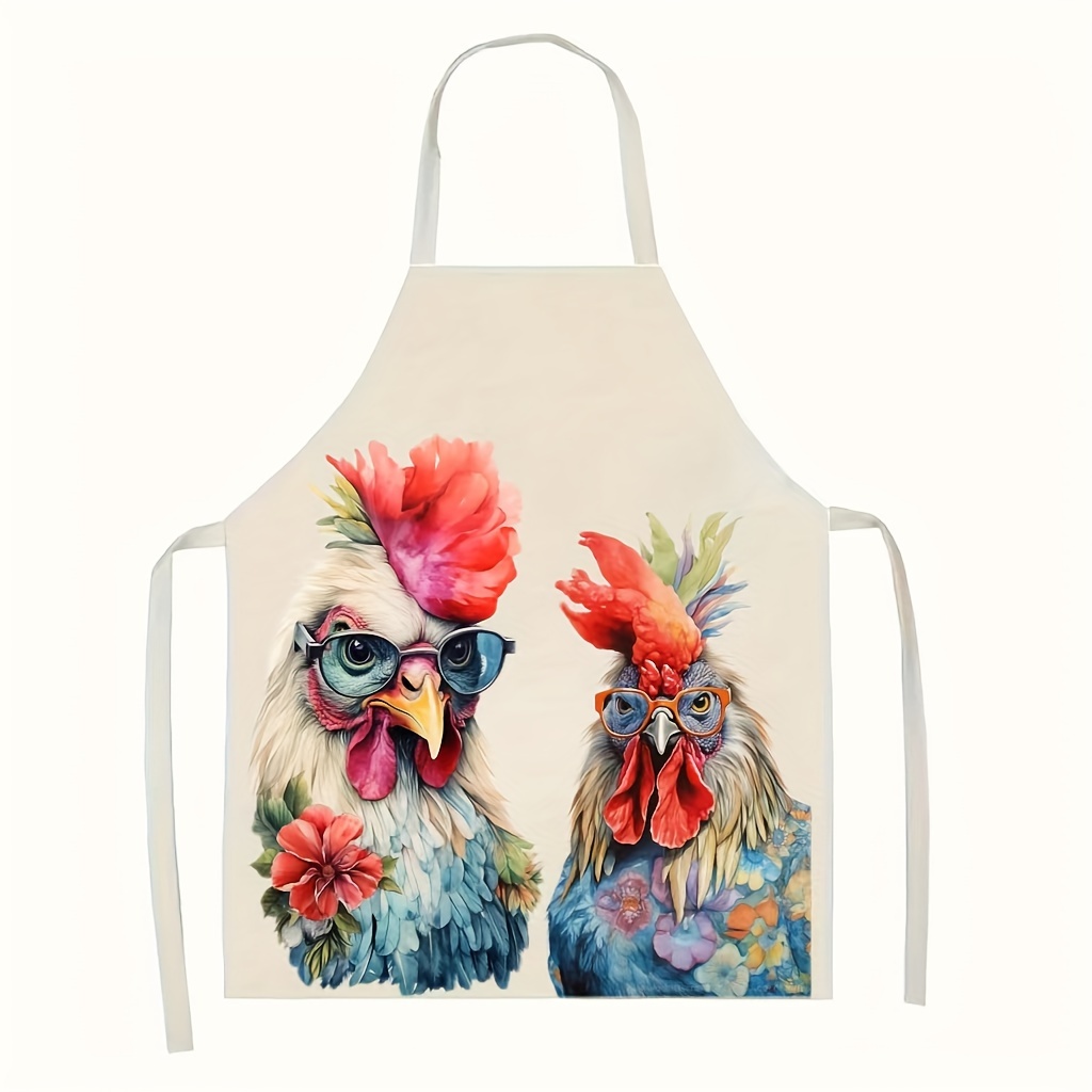 

1pc Apron, Linen Apron, Soft Rooster Printed Apron, Thickened Cute Waist Apron, Fashion Housework Kitchen Household Workwear, For Home Kitchen And Restaurant, Kitchen Supplies