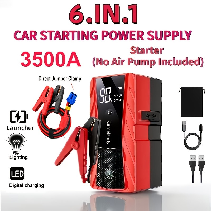 TEMU 6000a/11000a Jump Starter With Digital Tire Inflator Air Compressor, Car Jump Box With Smart Anti-burn Battery Clips & Led Flashlight, Portable