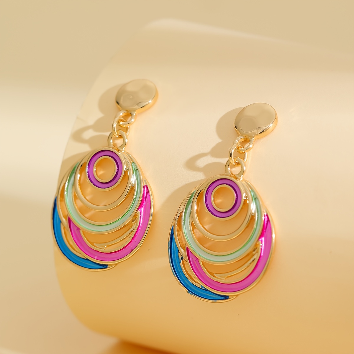 E-shop 1 Paar Vintage Bohemian-Stil Emaille-Anhänger Ohrringe, Geometrisches Kreis-Ausstanzdesign, Eleganter Damenschmuck, Ideal für den als Geschenk,
