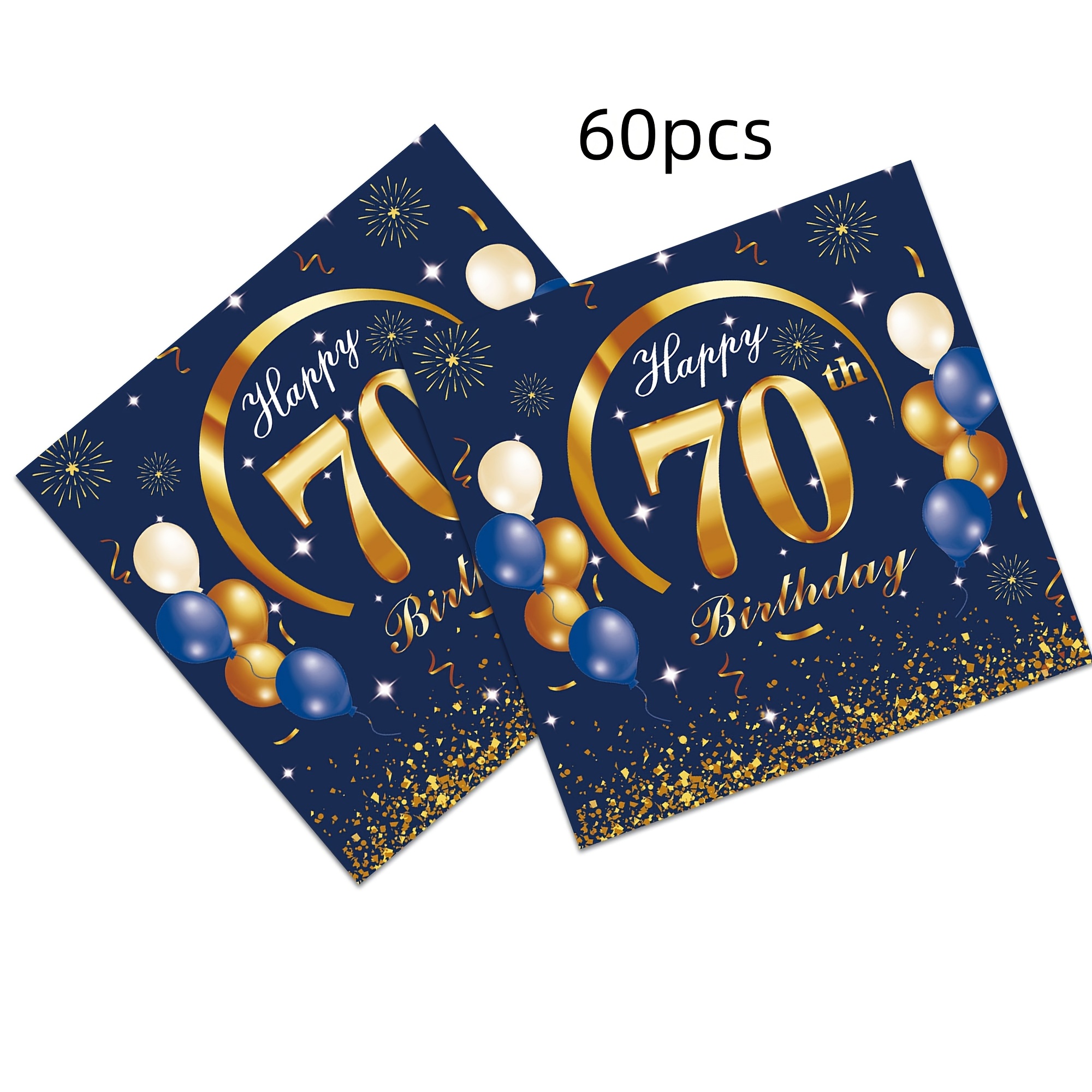 TEMU 60pcs Men's And Women's 70th Birthday Party Napkins - Blue And Napkins, Celebrating 70th Birthday, Wedding Anniversary Decoration 16.5 * 16.5cm,