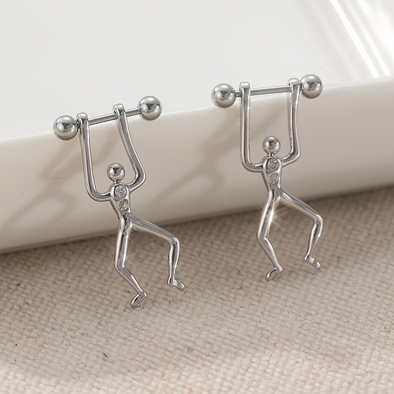 Image of 2pcs Piercing Earrings - Weightlifting Design, Bodybuilding Jewelry, Piercing Earrings For - Everyday & Party Piercings - Minimalist Body Jewelry Gifts For Gym Lovers, Unique Earring Design