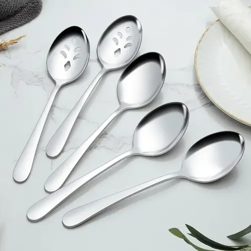 16pcs serving spoon set 8 serving spoons 8 slotted spoons 9 1 inch about 24 9cm party tableware set stainless steel dishwasher free large buffet spoon