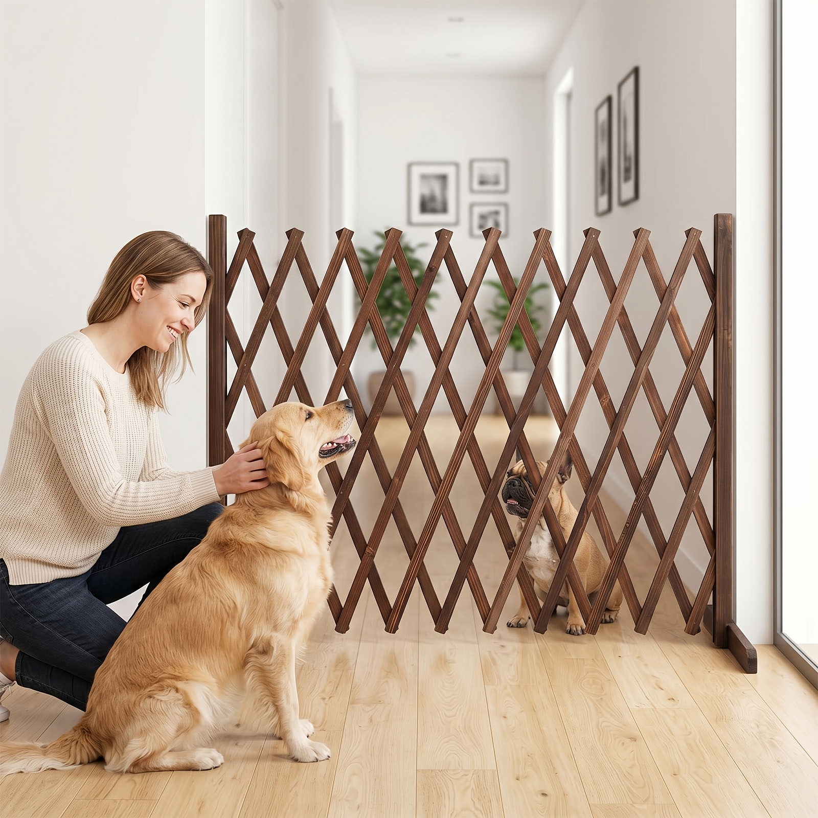 TEMU Foldable Wooden Pet Fence, Freestanding Pet Gate, Adjustable Width Up To 200 Cm, Portable & Easy To Move, Rustic Style, Ideal For Balcony,