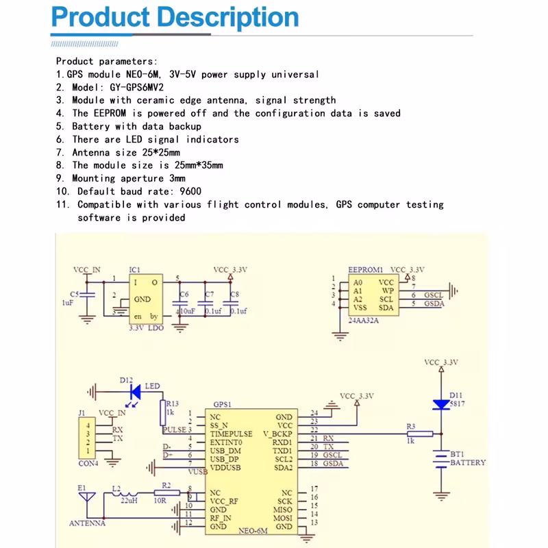 1/2 סט gy-neo6mv2 מודול neo-6m neo6mv2, מצויד בבקר mwc 2.5 גדול, מתאים ל- 2.5 פרטי מוצר 0