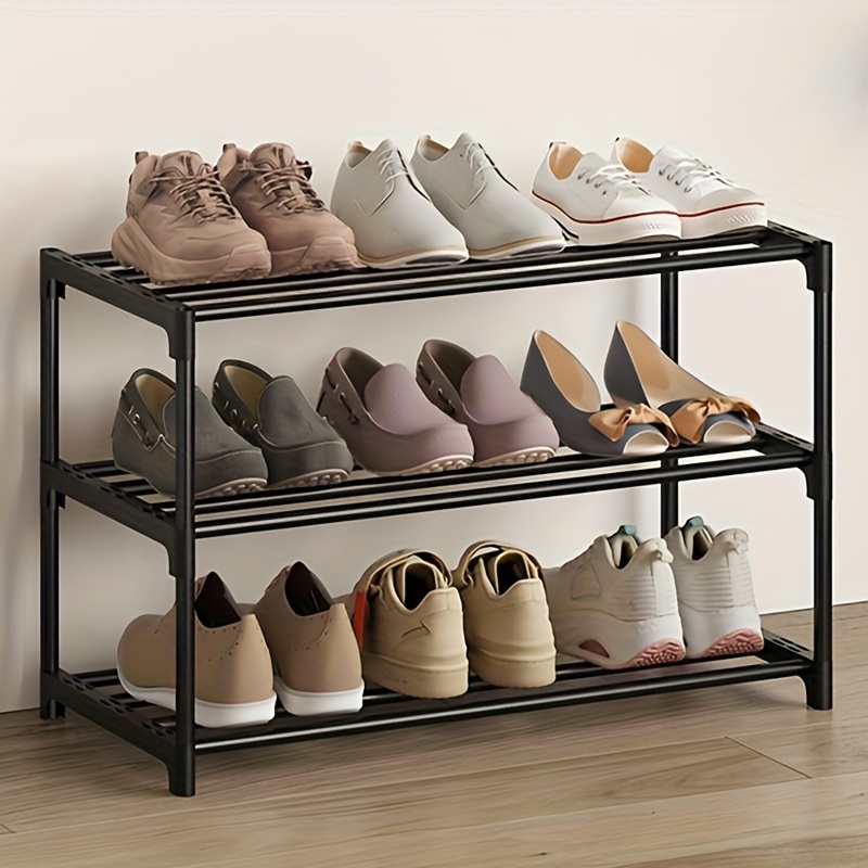 

1pc Stackable Multi-tier Shoe Rack – Sturdy Black Metal & For Entryway, Closet, Garage, Living Room, Or Bedroom Storage – Space-saving Organizer For Sneakers And Shoes, Shoe Storage Organizer