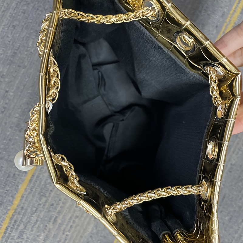 crocodile pattern bucket bag stylish high end designer womens crossbody handbag with drawstring closure elegant solid color shoulder bag for multiple occasions details 0