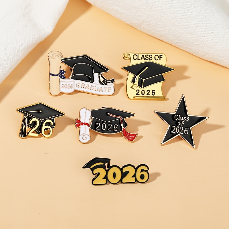 TEMU A 6pcs Set Of College 2026 Graduation Season Bachelor's Cap Costume, Graduation Decoration Pin Badge, Student Memorial Gift, Chest Accessory
