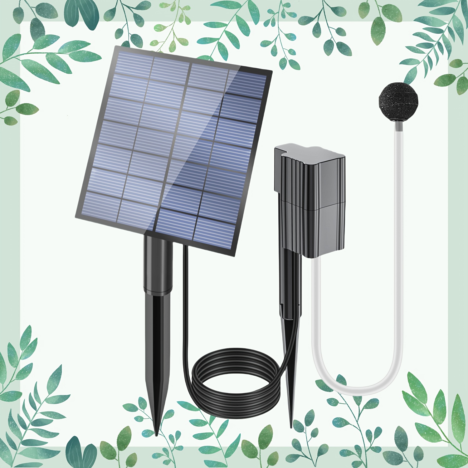 Image of Solar Powered Oxygenation Pump For Aquariums, Equipped With And Bubble Stones That Do Not Charging, Providing Oxygen For Fish. Suitable For Gardens, , Aquariums, Fish Tanks