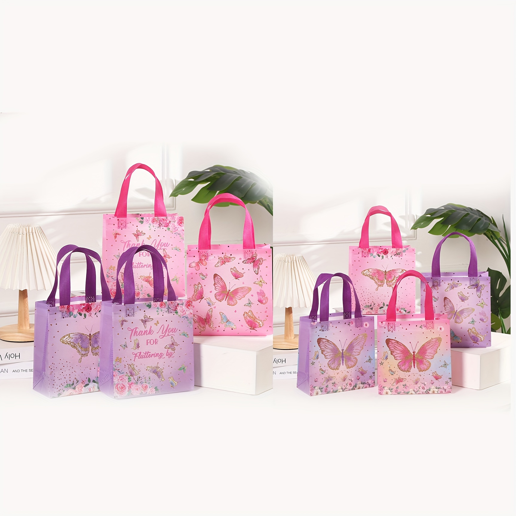 8pcs, 20*20*9cm Multi Style Gift Tote Bag, Printed Shopping Bag, Office Supplies Gift Packaging Bag, Party Favors, Small Business Supplies Shopping Bag, Wedding Birthday Party Gift Bag