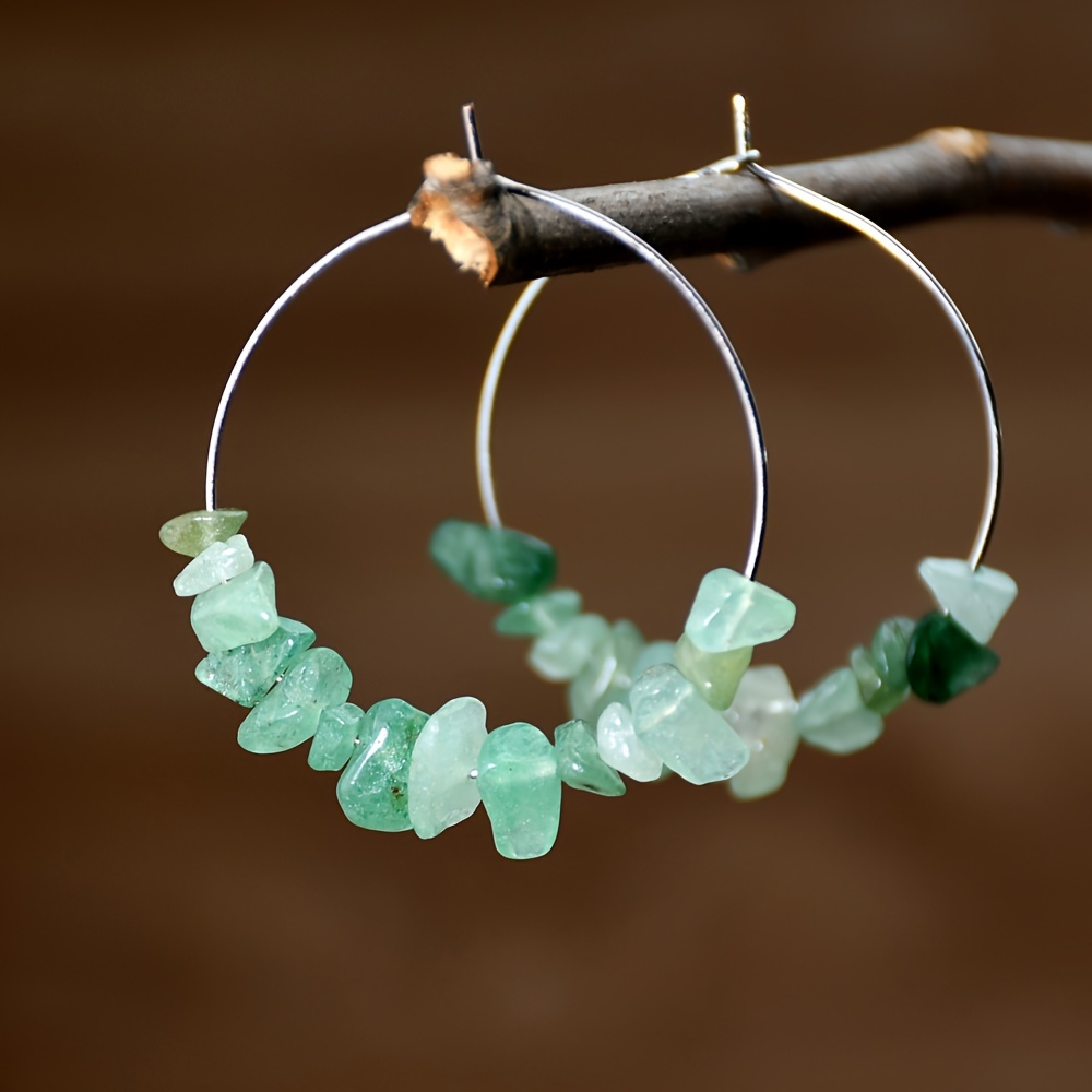 E-shop 1 Paar Ohrringe aus Naturstein--Perlen, Boho-Statement-Creolen, mit zufälligen Naturstein-Farbnuancen unregelmäßigen Formen/Größen