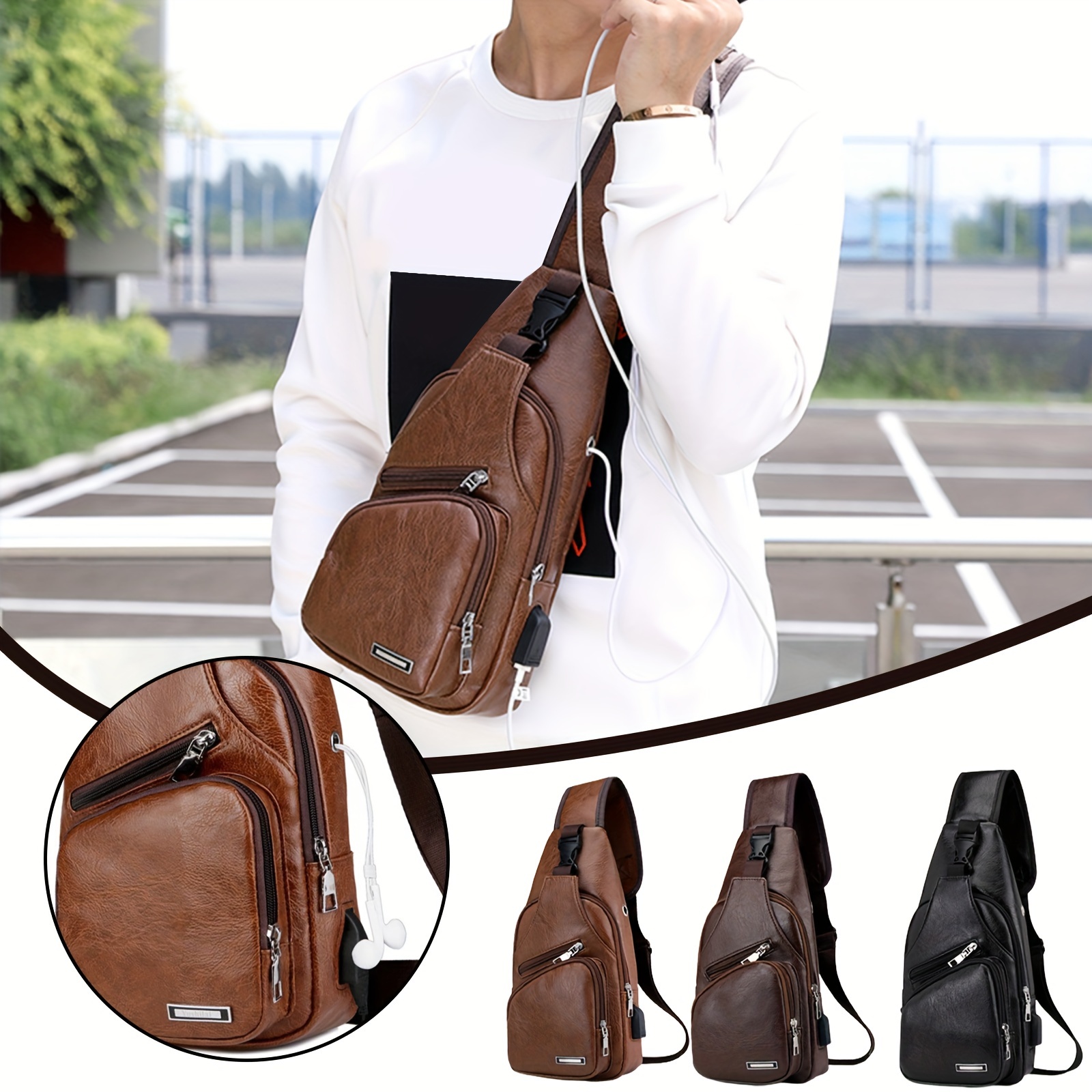Multi-purpose Small Sling Bag - Men's & Women's Crossbody with Earphone Hole