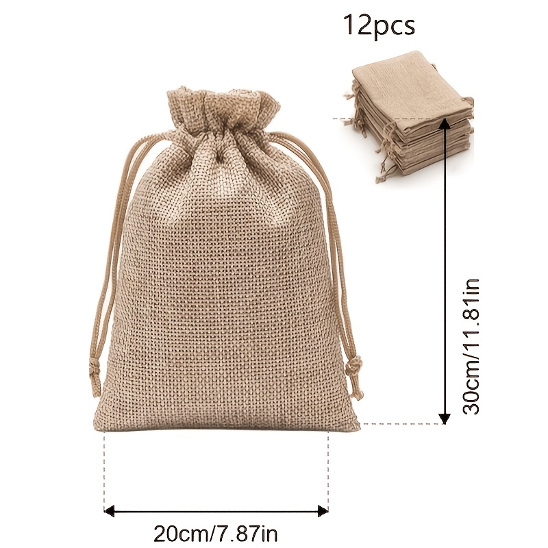 TEMU 12pcs Thick Large Jute Drawstring Bags Gift Bags Retro Artistic Favor Bags Reusable Daily Organizers For Gifting