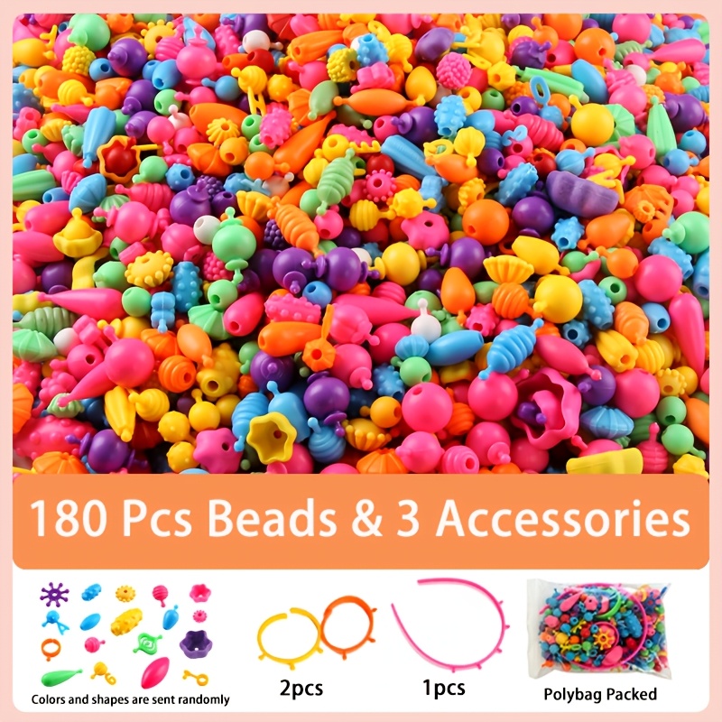 TEMU 102pcs/183pcs Bagged Building Block Toy Set, No-string Bead Toy For Boys And Girls, Random Colors And Shapes, Toy, Bracelets, Headbands, Diy