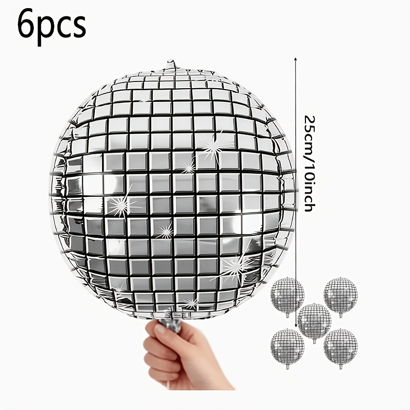 TEMU 6pcs-silvery 4d Enormous Round Mirror Reflective Balloons, Foil 4d Metallic Mirror Balloons, Birthday Bachelorette Theme Party, Retro New Year